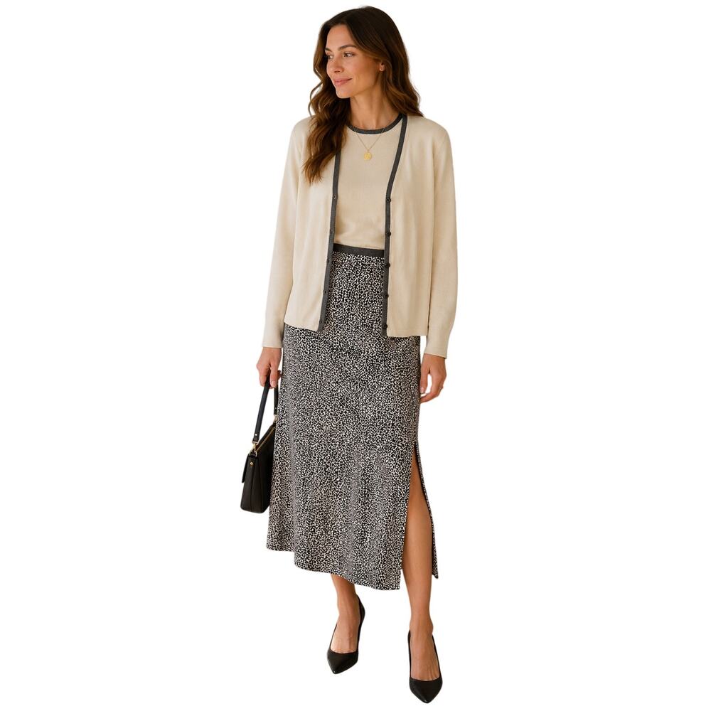 Vintage Mondi 3 Piece Wool Cardigan Sweater Midi Skirt Set Size 38 Italy Germany